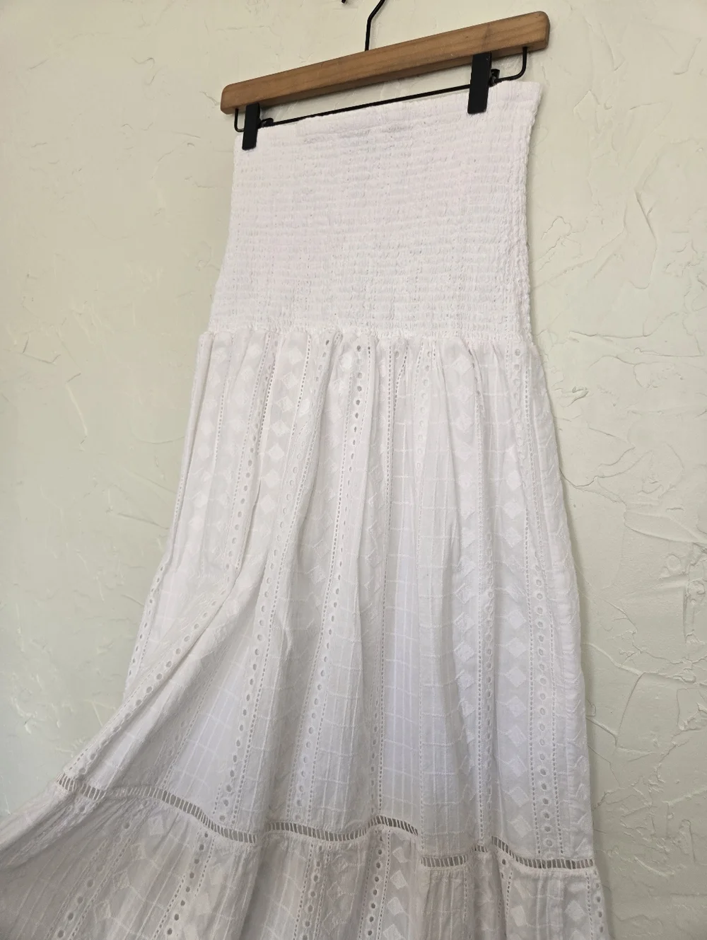 Maaji Eyelet White Cotton Boho Maxi Skirt, M - Picture 5 of 11